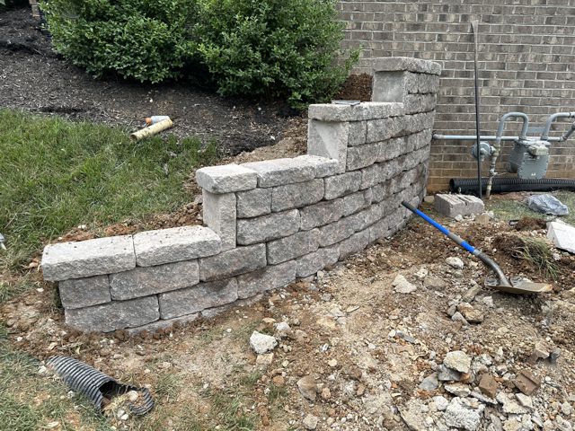 Picture showing recently installed retaining wall.